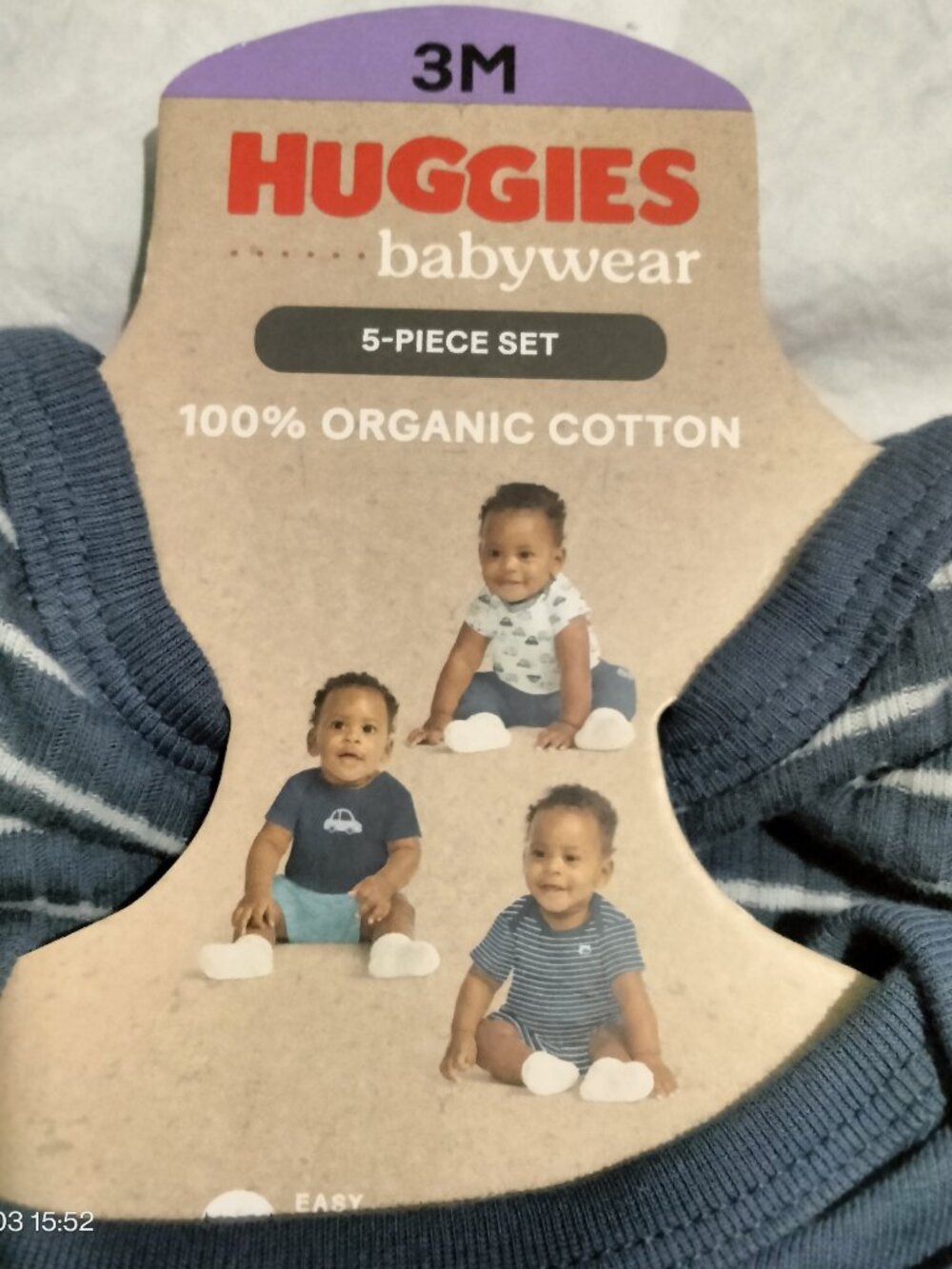 Huggies Babywear Navy Blue Striped 5-Piece Set 100% Organic Cotton Size 3M NWT